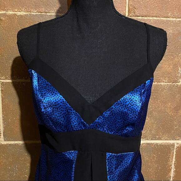 Bisou Bisou Lingerie Blue with Black Dot Sexy Satin Chemise Women's Size 6 - Picture 3 of 8